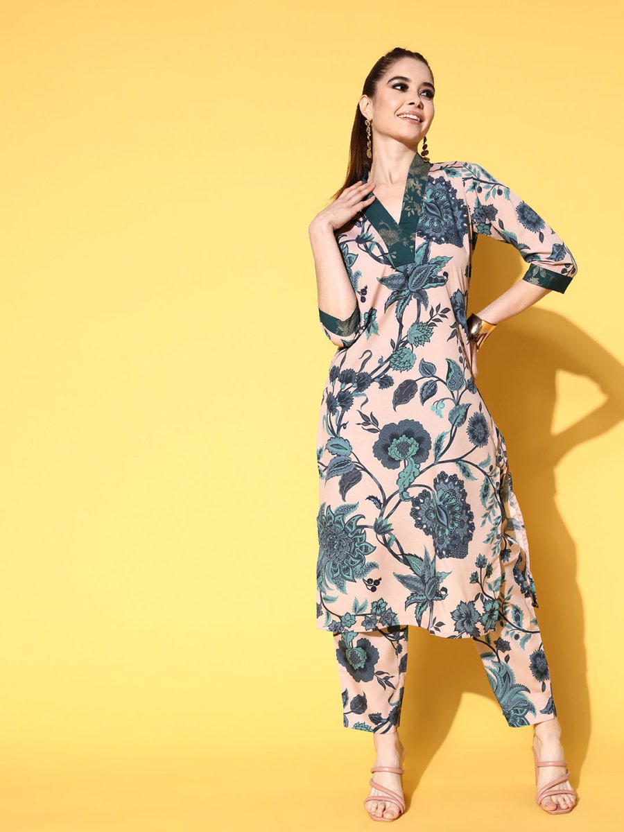 Ahalyaa Women Floral Printed Kurta with Trousers | Swadesiicart