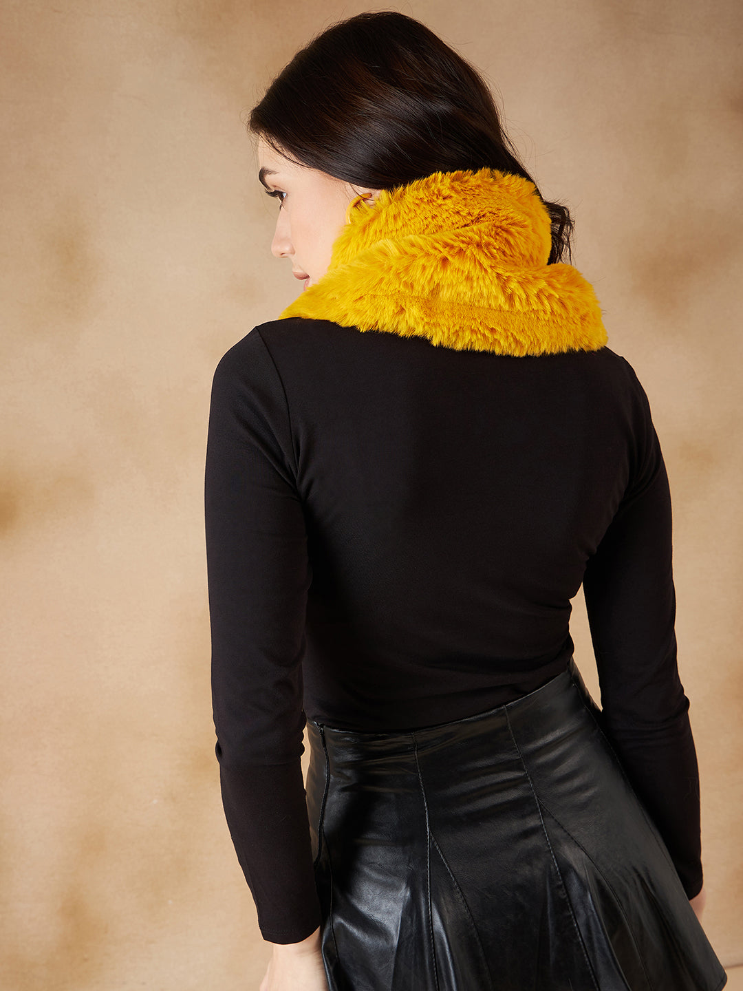 InWeave Women's Yellow Faux Fur Neck Warmer - Swadesiicart
