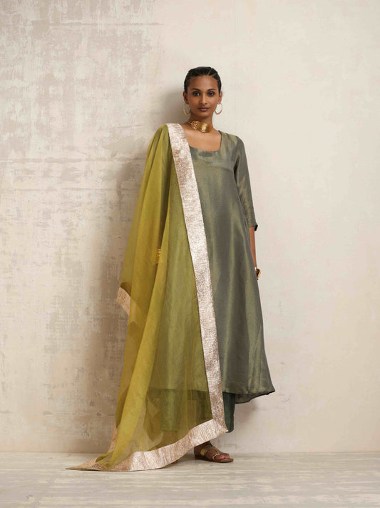 trueBrowns Green Tissue Anarkali Kurta Dupatta Set | Swadesiicart