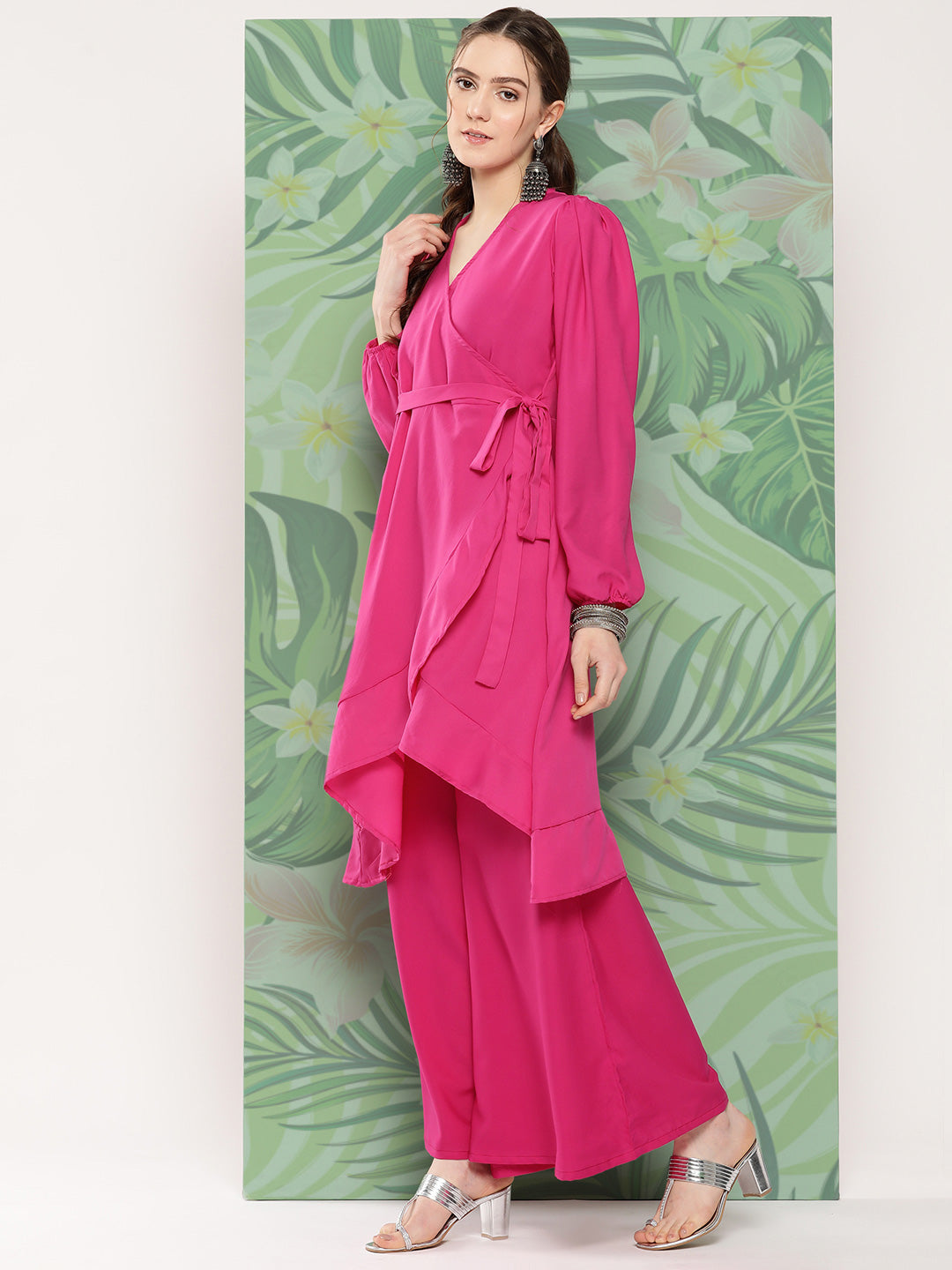 InWeave Women's Magenta Tie Up Kurta Set W Navy Pink Or Dupatta - Swadesiicart