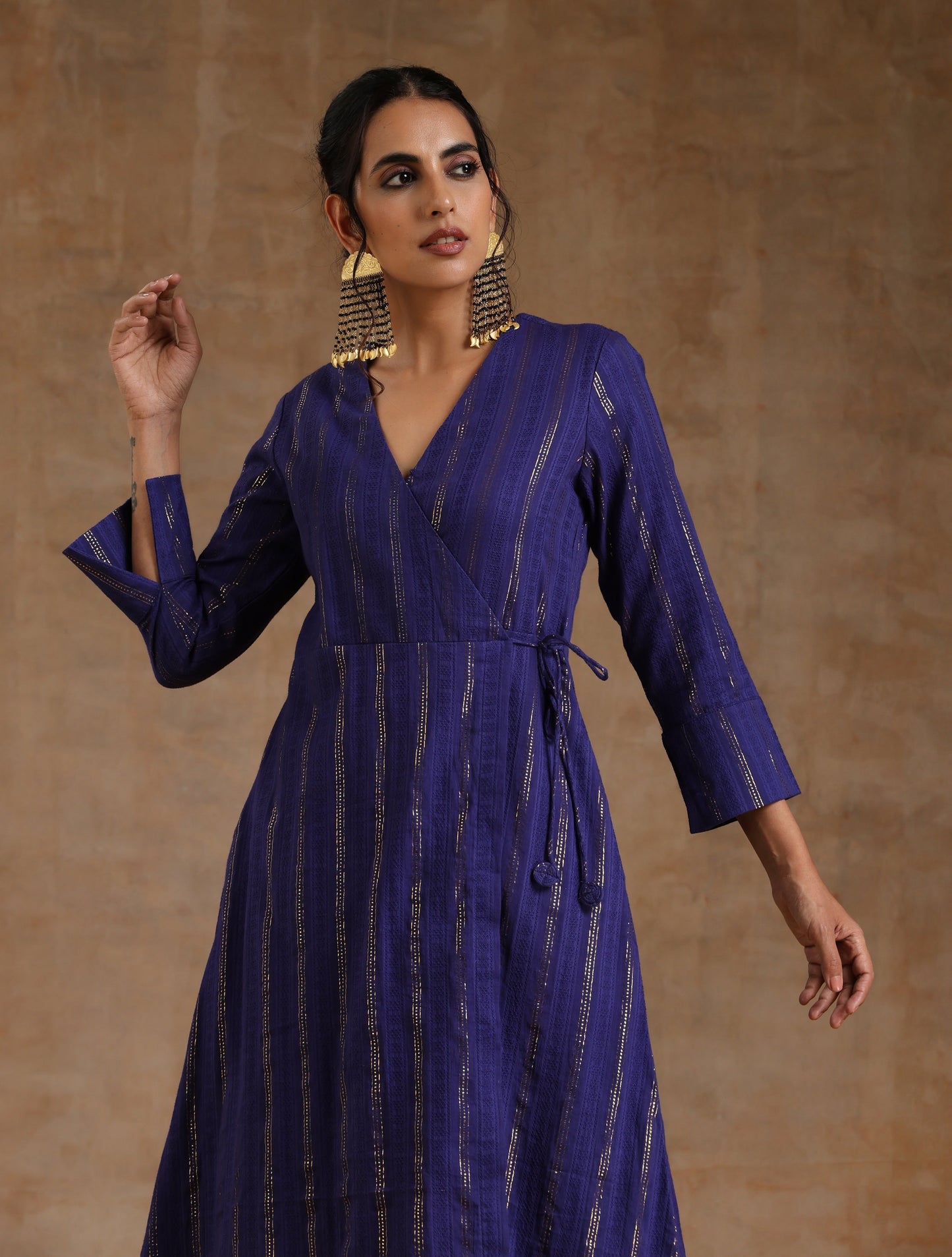 trueBrowns Spectrum Blue Gold Cotton Angrakha Kurta Set | Swadesiicart