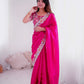 Lorenvalley Fashion Magenta Jimmy Choo with Embroidery Threads Codding & Sequins Work Saree with Blouse - Swadesiicart