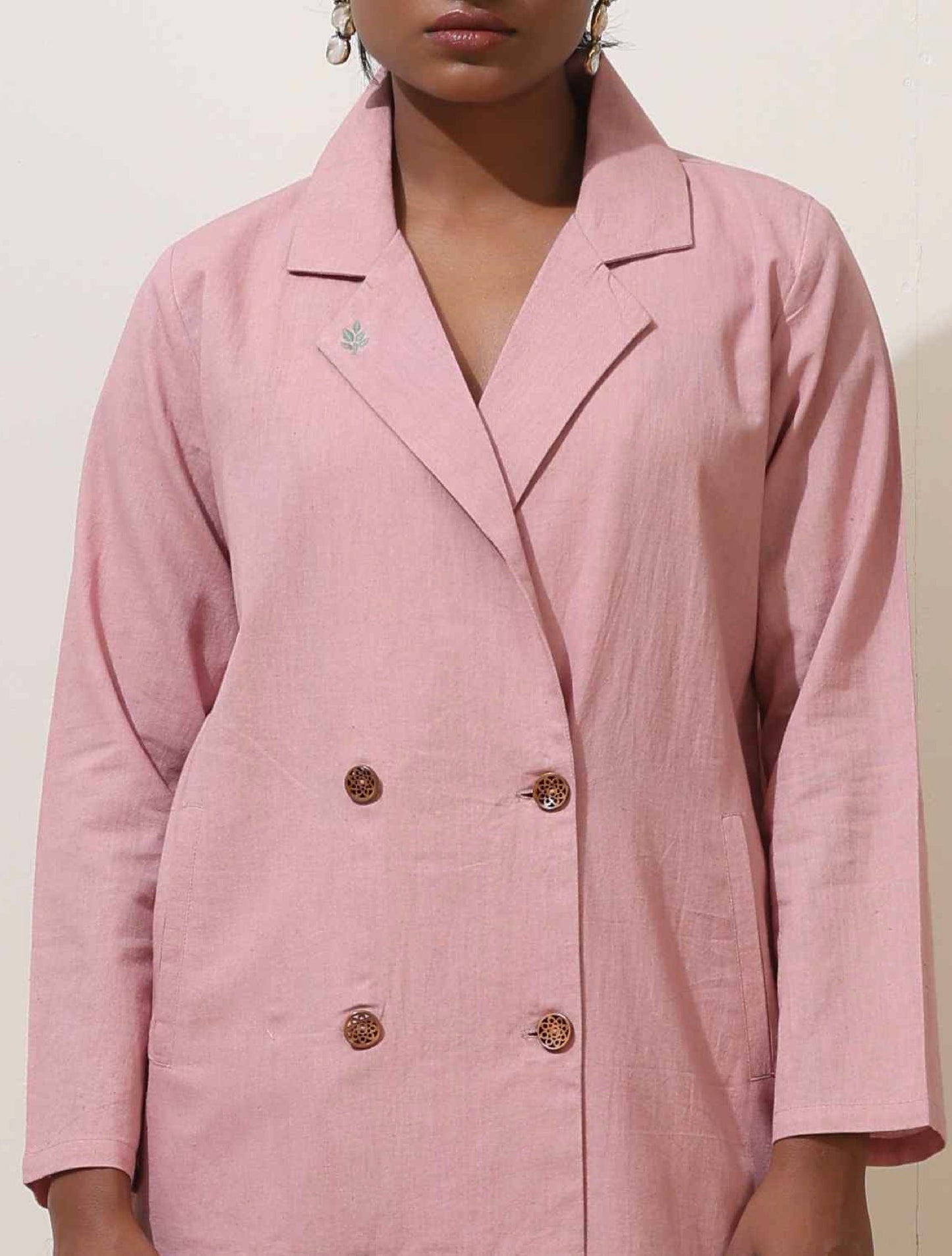 trueBrowns Pink Cotton Linen Co-Ord Set - Swadesiicart