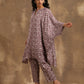 trueBrowns Dark Mauve Zig Zag Printed Silk Kaftan Co-Ord Set - Swadesiicart