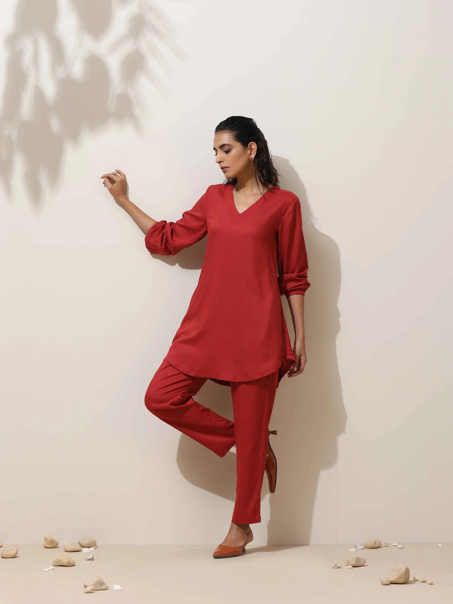 trueBrowns Maroon Viscose Co-ord Set - Swadesiicart