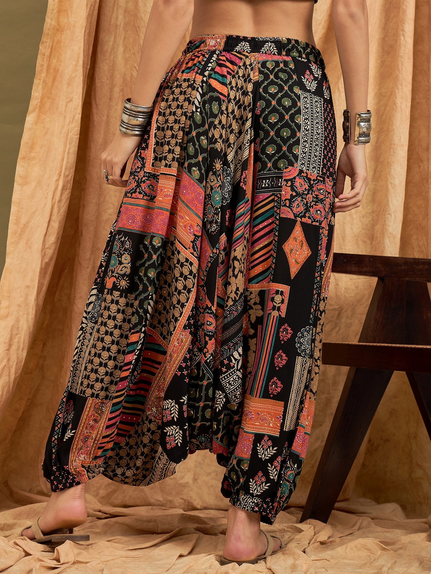 InWeave Black Multi Ethnic Harem Pant - Swadesiicart