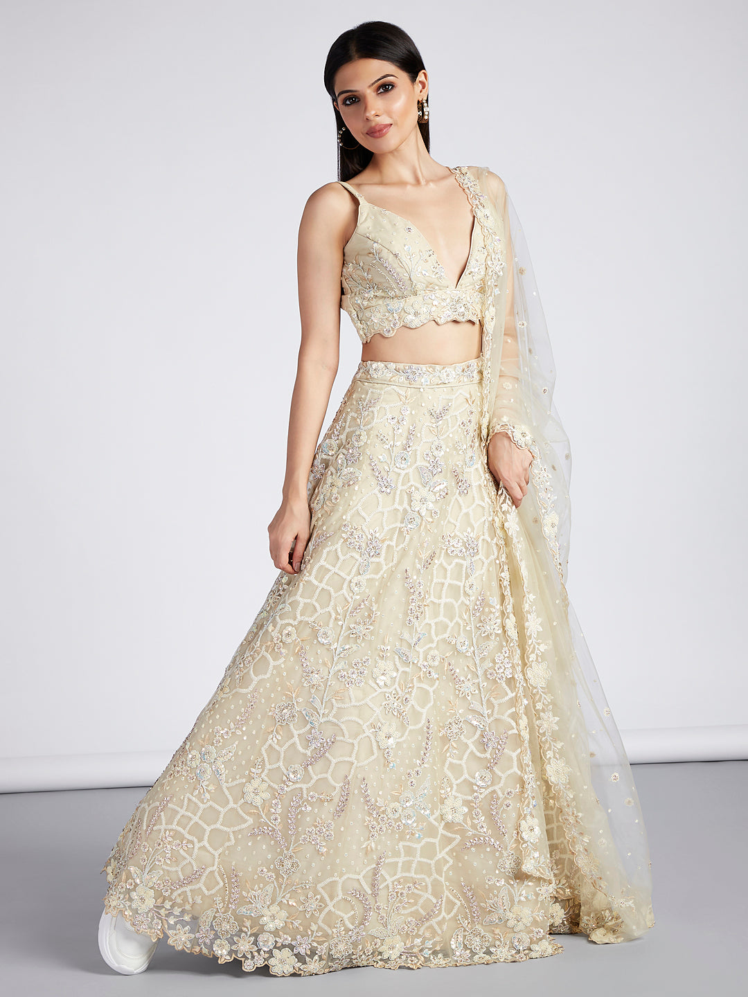 House of Panchhi Turquoise Blue Georgette Sequins And Thread Embroidery Lehenga Choli & Dupatta | Swadesiicart