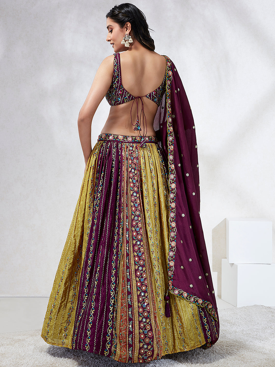 House of Panchhi Green Pure Georgette Sequins And Thread Embroidery Lehenga Choli & Dupatta | Swadesiicart