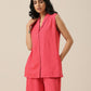 trueBrowns Bright Pink Slub Texture Sleevesless Jacket Pant Set | Swadesiicart