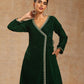 trueBrowns Green Velvet Embroidered Angrakha Kurta | Swadesiicart