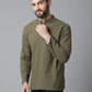 Indian Clothing Even Apparels Green Pure Cotton Kurta With Band Collar | Swadesiicart