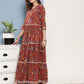 InWeave Women's Red Floral Print Tiered Dress With Lace With Red Leh Dupatta - Swadesiicart