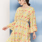 InWeave Women's Yellow Orange Ikkat Print Short Dress - Swadesiicart
