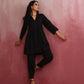 trueBrowns Black Viscose Slub Pleated Kurta Co-ord Set - Swadesiicart