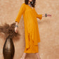 InWeave Women's Mustard Lurex Flared V Neck Kurta Palazzo Set - Swadesiicart