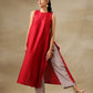 trueBrowns Maroon Textured Silk Sleeveless Kurta Pant Set | Swadesiicart