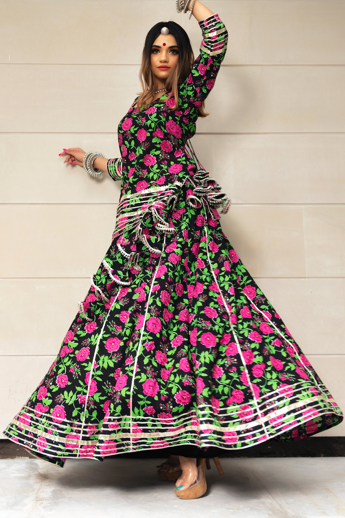 Pomcha Jaipur Gulmohar Cotton Hand Block Skirt Set | Swadesiicart