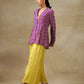 trueBrowns Lime Green Bandhani Printed Silk Top Pant with Purple Printed Jacket Set | Swadesiicart