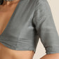 trueBrowns Grey Muslin Solid Deep V-Neck Blouse | Swadesiicart