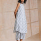 trueBrowns Multi Grey On Grey Ikat Print Cotton High-Low Co-Ord Set - Swadesiicart