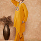 InWeave Women's Mustard Trangle Yellow Patch Work Assymentrical Kurta Set - Swadesiicart