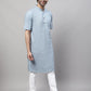 Even Apparels Blue Pure Cotton Kurta With Band Collar | Swadesiicart