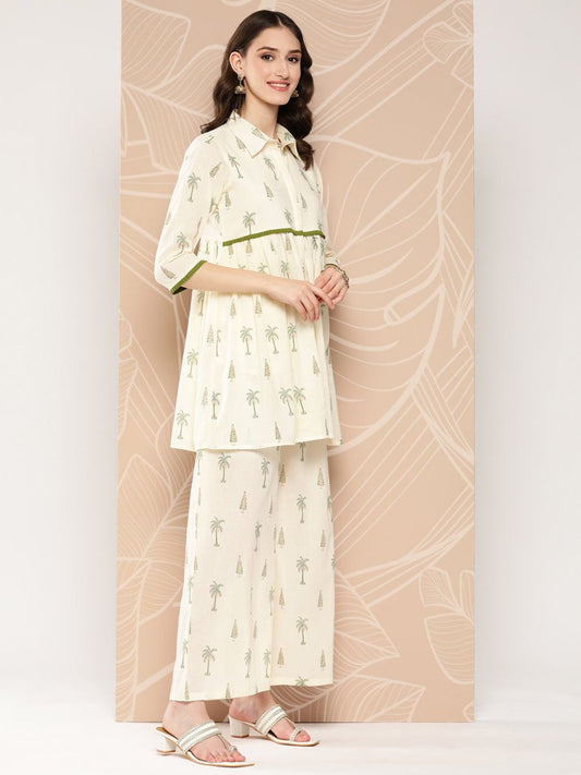 Ahalyaa Printed Cotton Tunic with Palazzos | Swadesiicart