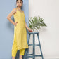 Ahalyaa Women Yellow Floral Printed Kurta with Trousers & Jacket | Swadesiicart