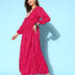 InWeave Women's Maroon Ethnic Print Wrapped Long Dress - Swadesiicart