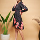 InWeave Women's Black Red Big Flower Belted Dress - Swadesiicart