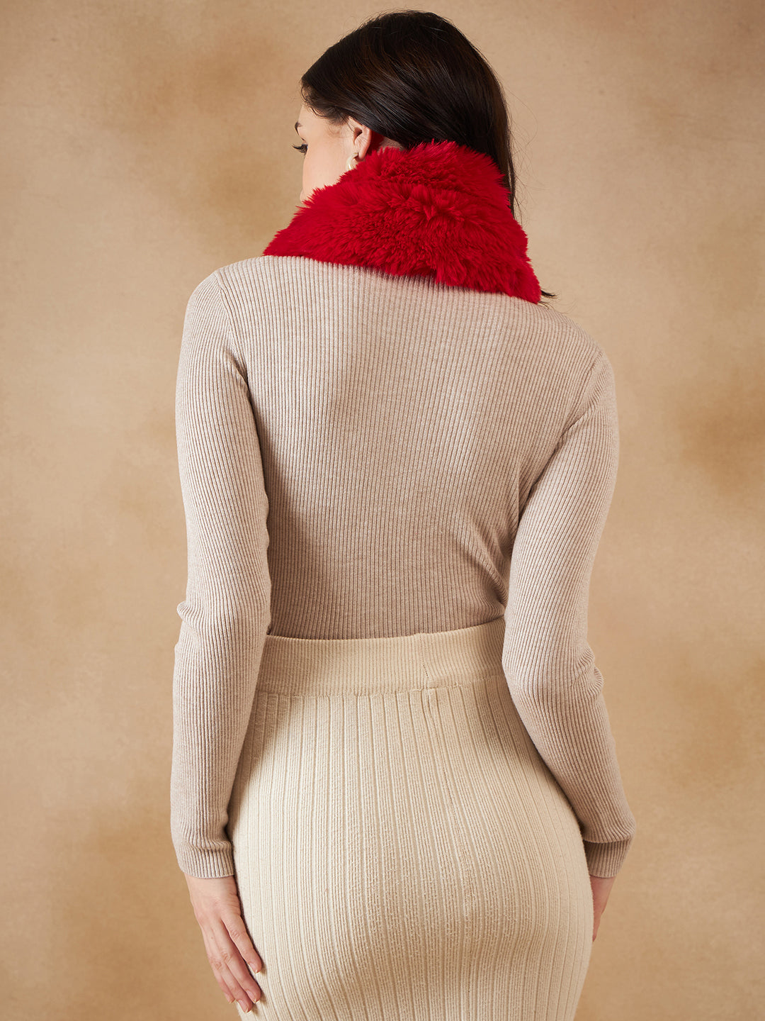 InWeave Women's Cherry Red Faux Fur Neck Warmer - Swadesiicart