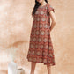 InWeave Women's Maroon Mughal Kalamkari A Line Dress - Swadesiicart