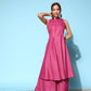 InWeave Women's Pink Lurex Boho Sleevless Kurta Set - Swadesiicart