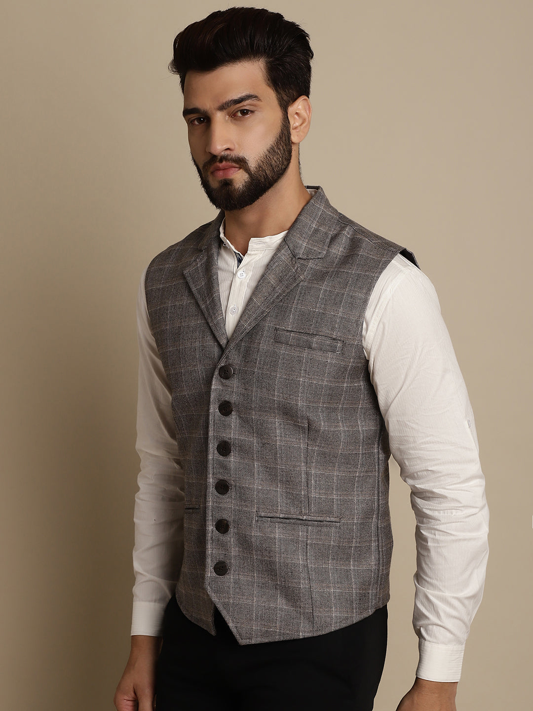 Even Apparels Men's Brown Waistcoat with Notched Lapel | Swadesiicart