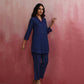 trueBrowns Dark Blue Cotton Dobby Kurta Co-ord set - Swadesiicart