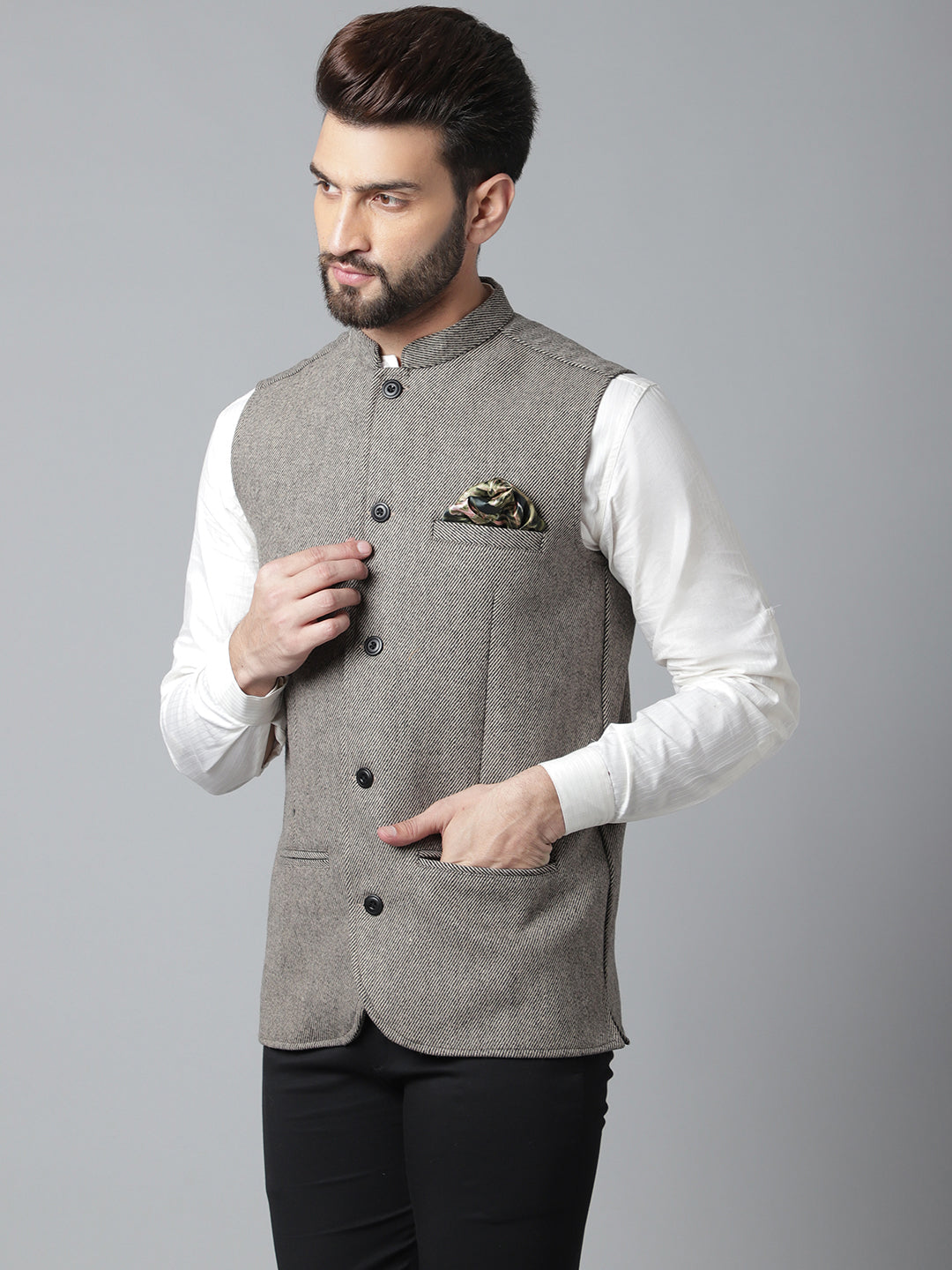 Even Apparels Men's Cream Pure Wool Nehru Jacket | Swadesiicart