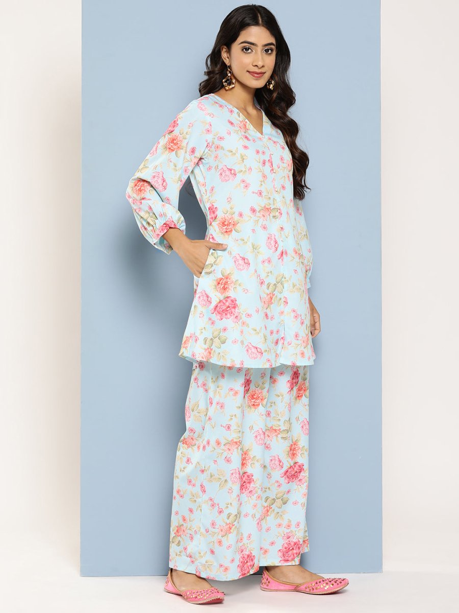 Ahalyaa Women Floral Printed Regular Tunic with Palazzos | Swadesiicart