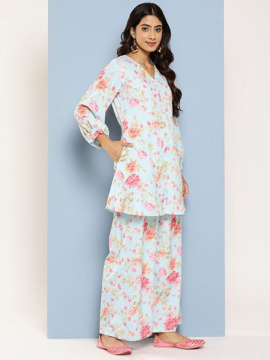 Ahalyaa Women Floral Printed Regular Tunic with Palazzos | Swadesiicart