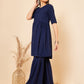 InWeave Women's Royal Blue Chikankari Kurta Set With Sharara - Swadesiicart