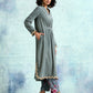 trueBrowns Grey Velvet Lace Kurta Pant Set | Swadesiicart