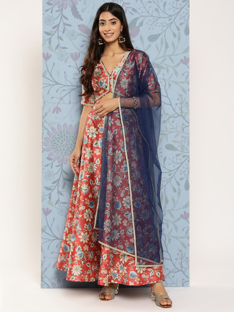 Ahalyaa Printed Zari Ready to Wear Lehenga & Blouse With Dupatta | Swadesiicart