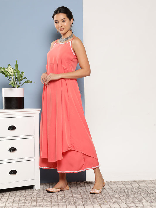 InWeave Women's Peach Cr Strappy Set With Peach Yellow Floral Cape - Swadesiicart