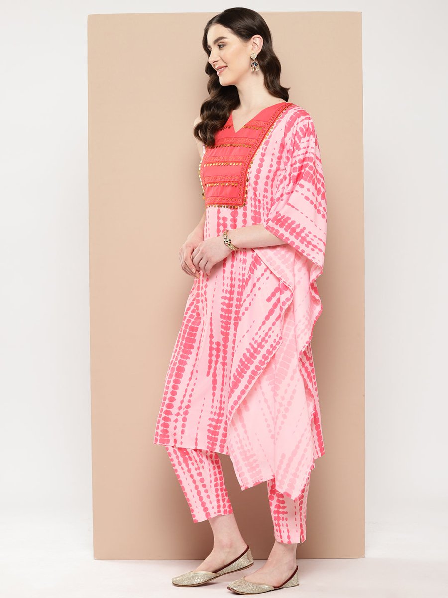 Ahalyaa Printed One-Shoulder Flared Sleeve Sequinned Kurta with Trousers | Swadesiicart
