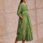 trueBrowns Lime Green Overall Blue Floral Block Print Cotton Wrap Dress | Swadesiicart