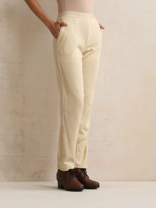 trueBrowns Beige Woollen Pants | Swadesiicart
