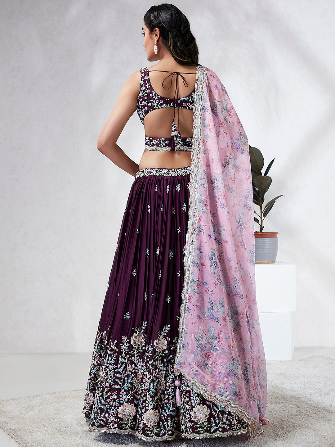 House of Panchhi Teal Pure Georgette Sequins And Thread Embroidery Lehenga Choli & Dupatta | Swadesiicart