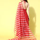 InWeave Women's Red Lace Work Backless Kurta Sharara Set With Lehariya Dupatta - Swadesiicart