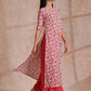 trueBrowns Pink Brown Overall Floral On White Block Print Cotton Slit Kurta Pant Set | Swadesiicart