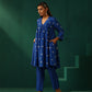 trueBrowns Royal Blue Geometric Floral Viscose Silk Front Gathered Co-ord Set - Swadesiicart