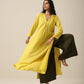 trueBrowns Lime Slub Texture Slit Kurta Palazzo Set | Swadesiicart